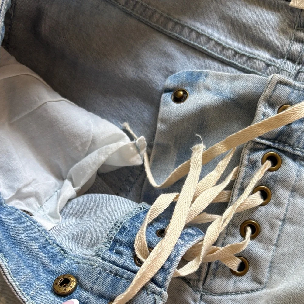 Billabong Lace-Up Light Blue Jean Shorts - Picture 3 of 4
